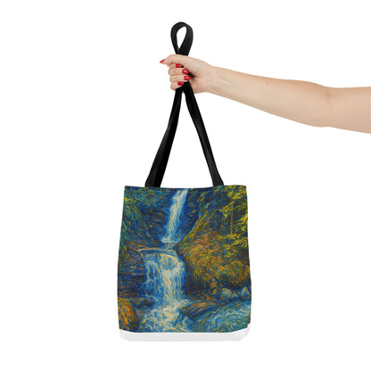 Nature-Inspired Tote Bag, Artistic Eco-Friendly Shopper, Waterfall Design, Reusable Market Bag, Gift for Nature Lovers