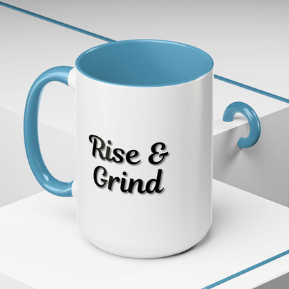 Rise & Grind Coffee Mug – Motivational Black Accent Mug for Daily Inspiration