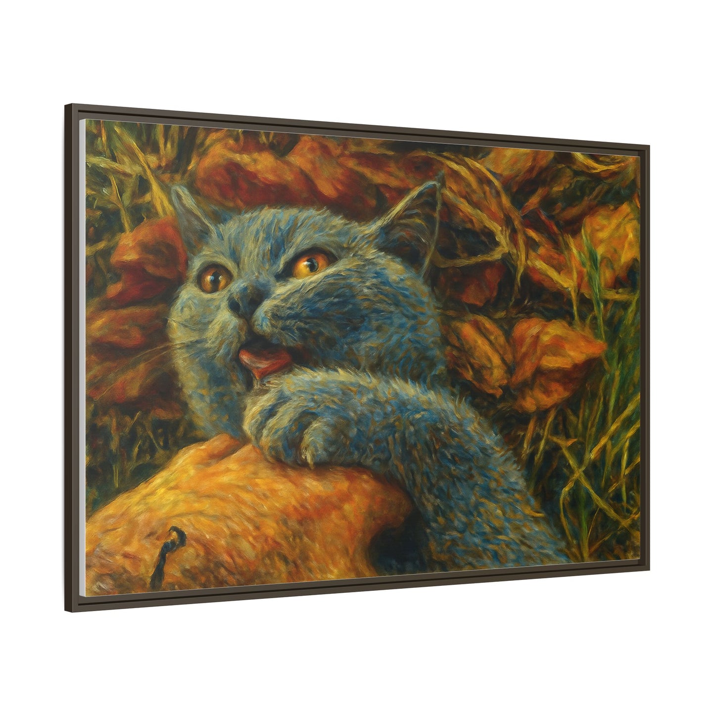 Whimsical Cat Wall Art, Blue Cat Framed Print, Colorful Canvas Decor, Pet Lover Gift, Funny Home Accent