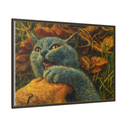 Whimsical Cat Wall Art, Blue Cat Framed Print, Colorful Canvas Decor, Pet Lover Gift, Funny Home Accent