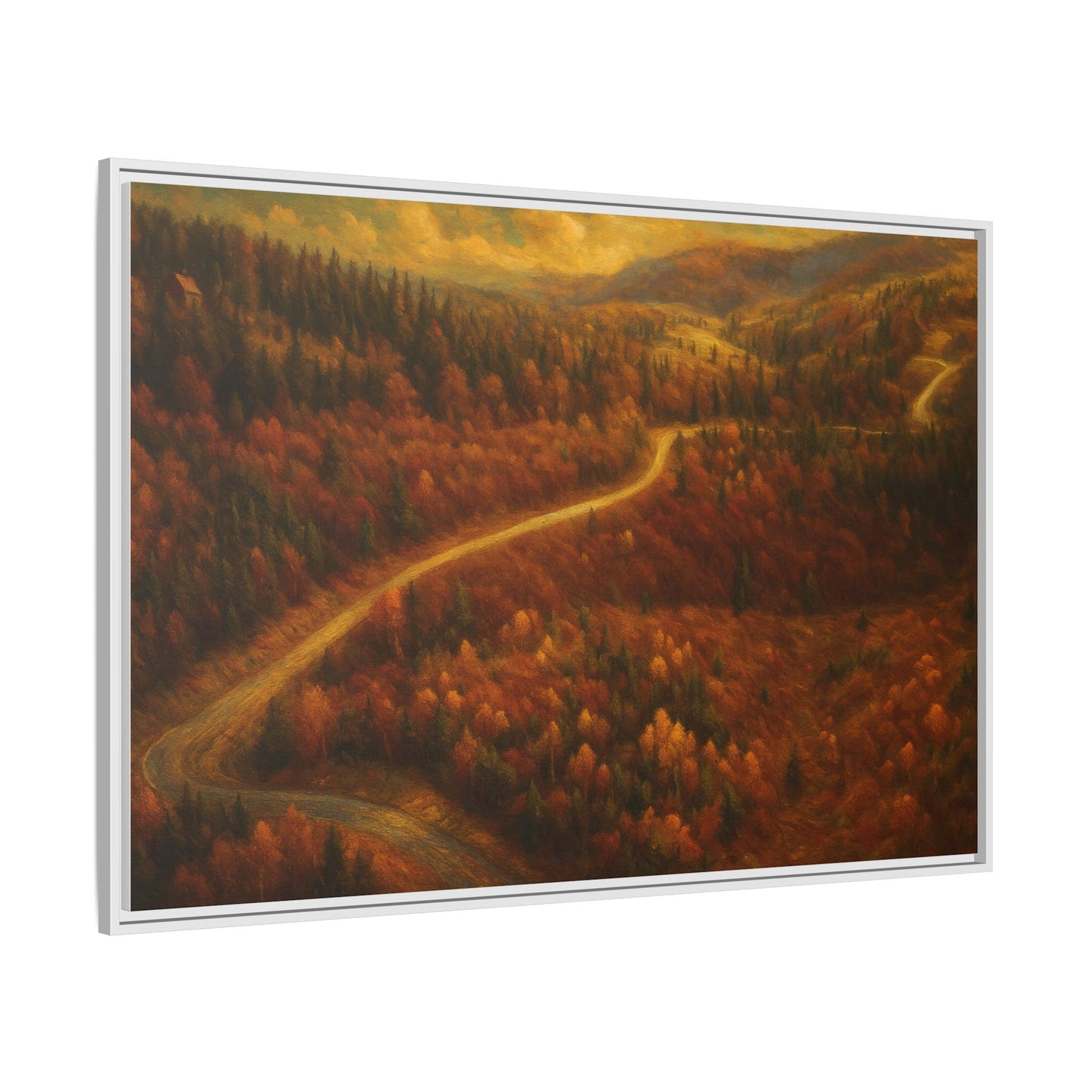 Autumn Landscape Framed Canvas Art, Cozy Home Decor, Warm Fall Vibes, Gift for Nature Lovers, Perfect for Thanksgiving