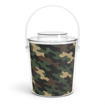 Camouflage Ice Bucket with Tongs, Party Essential, Outdoor Gatherings, BBQ Accessory, Gift for Wine Lovers, Home Bar Decor