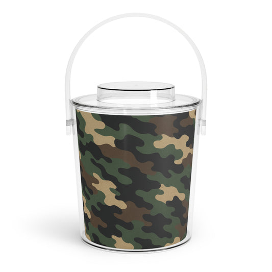 Camouflage Ice Bucket with Tongs, Party Essential, Outdoor Gatherings, BBQ Accessory, Gift for Wine Lovers, Home Bar Decor