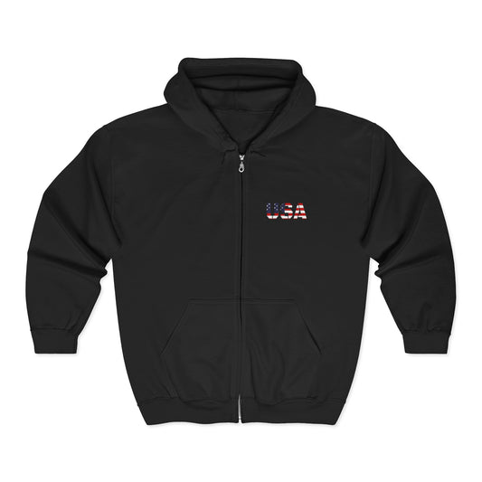 USA Flag Full Zip Hoodie - Unisex Sweatshirt for Independence Day, Patriotic Apparel, Casual Wear, Gifts for Veterans