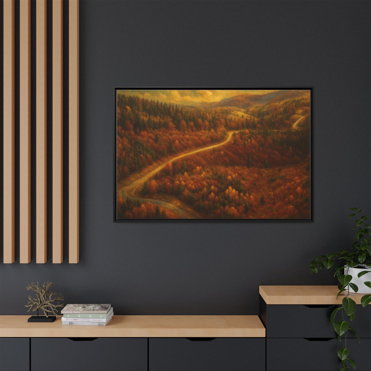 Autumn Landscape Framed Canvas Art, Cozy Home Decor, Warm Fall Vibes, Gift for Nature Lovers, Perfect for Thanksgiving