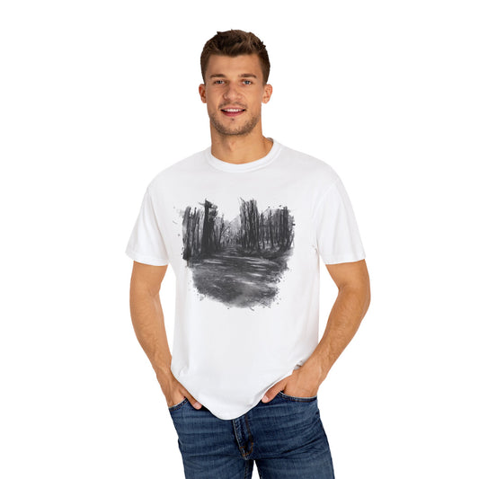 Artistic Forest Scene T-shirt | Nature Lover Gift, Outdoor Adventure Tee, Eco-Friendly Fashion, Vintage Inspired Clothing, Unisex Gift