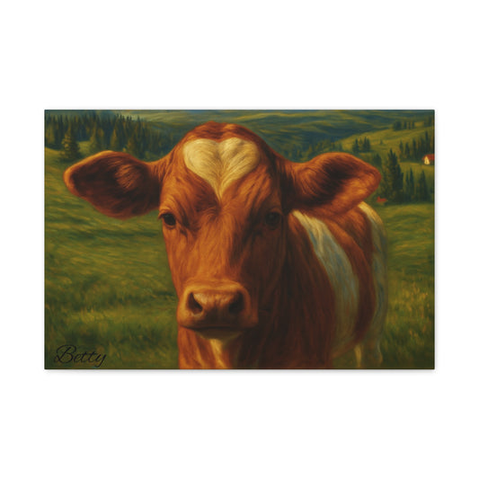 Cow Calf Portrait Canvas Print, Farm Animal Wall Art Decoration, Custom Matte Canvas Picture, Barnyard Animal Rustic Decor, Personalized