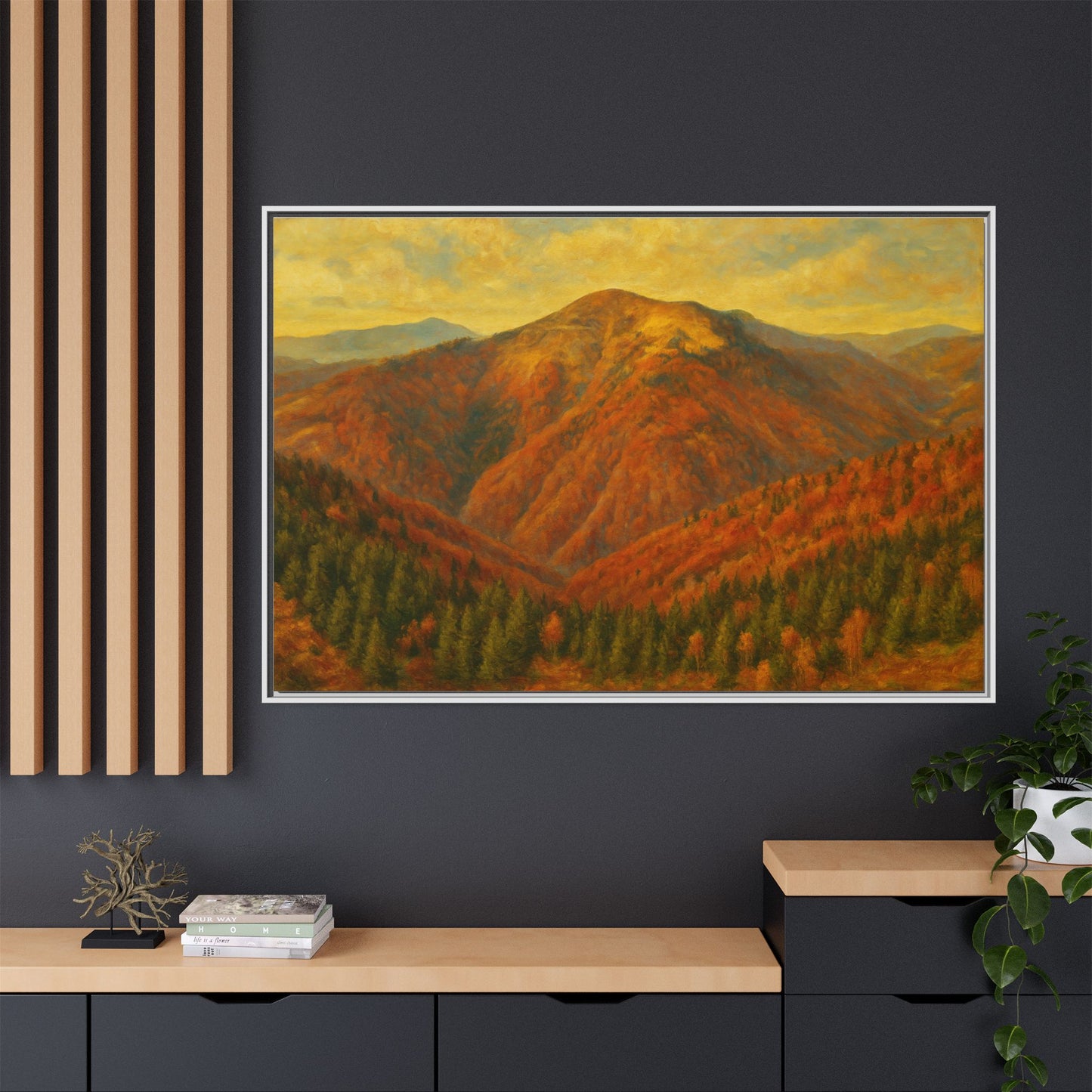 Autumn Landscape Wall Art, Cozy Home Decor, Nature Print, Framed Canvas, Fall Decorations, Gift Idea for Art Lovers