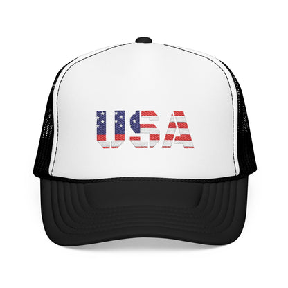 USA Flag Embroidered Foam Trucker Hat, Patriotic Cap, Red Mesh Hat, Summer Outdoor Gear, Festival Accessory, July 4th Gift