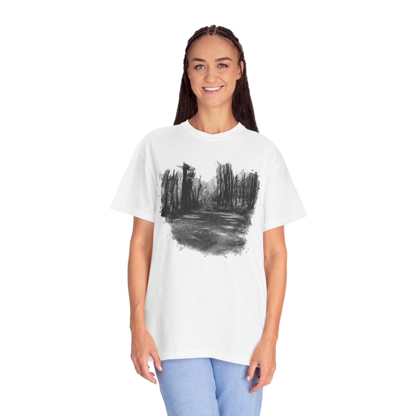 Artistic Forest Scene T-shirt | Nature Lover Gift, Outdoor Adventure Tee, Eco-Friendly Fashion, Vintage Inspired Clothing, Unisex Gift
