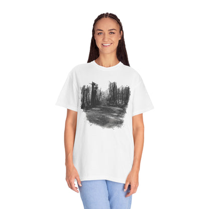 Artistic Forest Scene T-shirt | Nature Lover Gift, Outdoor Adventure Tee, Eco-Friendly Fashion, Vintage Inspired Clothing, Unisex Gift