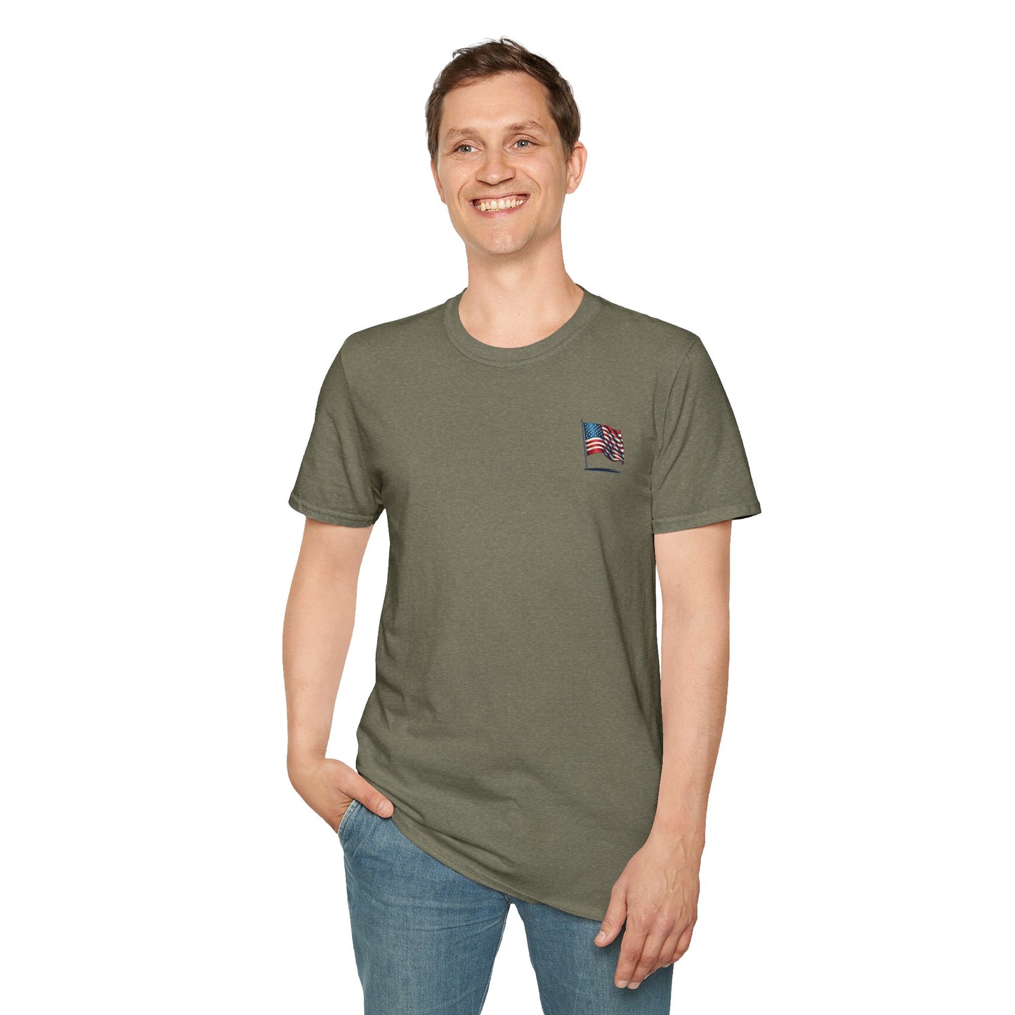 Patriotic Unisex Softstyle T-Shirt, American Flag Tee, USA Pride Shirt, Perfect for Independence Day, Casual Wear