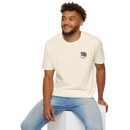 Patriotic Unisex Softstyle T-Shirt, American Flag Tee, USA Pride Shirt, Perfect for Independence Day, Casual Wear