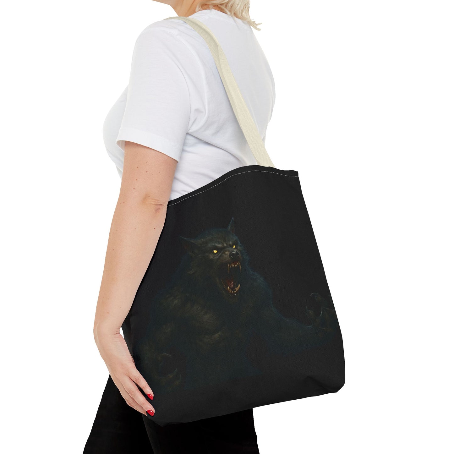Fierce Werewolf Tote Bag, Halloween Accessories, Dark Art Tote, Animal Lover Gift, Geeky Shopping Bag