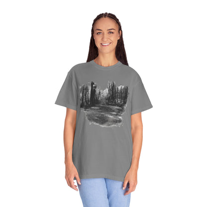 Artistic Forest Scene T-shirt | Nature Lover Gift, Outdoor Adventure Tee, Eco-Friendly Fashion, Vintage Inspired Clothing, Unisex Gift