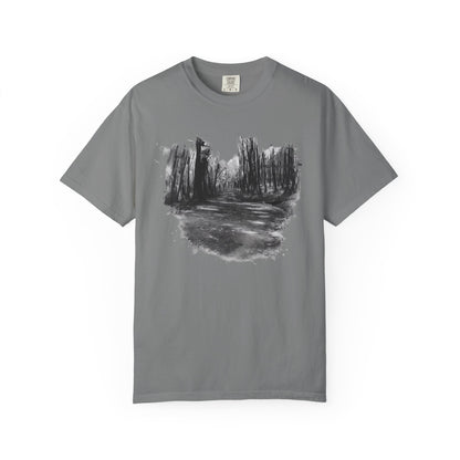 Artistic Forest Scene T-shirt | Nature Lover Gift, Outdoor Adventure Tee, Eco-Friendly Fashion, Vintage Inspired Clothing, Unisex Gift