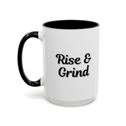 Rise & Grind Coffee Mug – Motivational Black Accent Mug for Daily Inspiration
