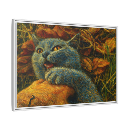 Whimsical Cat Wall Art, Blue Cat Framed Print, Colorful Canvas Decor, Pet Lover Gift, Funny Home Accent