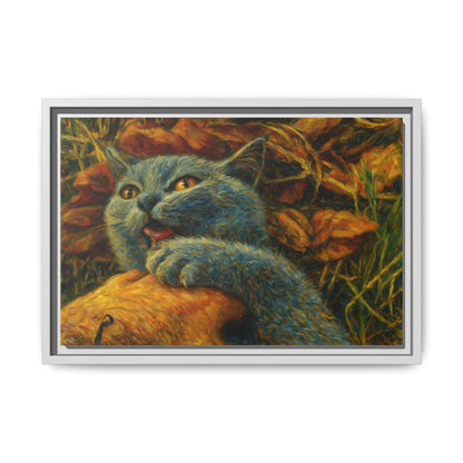Whimsical Cat Wall Art, Blue Cat Framed Print, Colorful Canvas Decor, Pet Lover Gift, Funny Home Accent