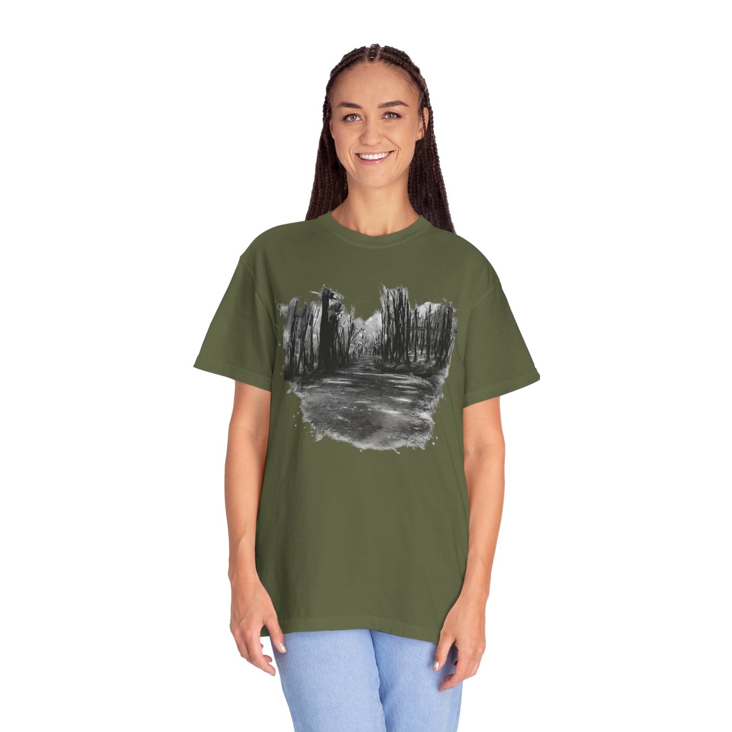 Artistic Forest Scene T-shirt | Nature Lover Gift, Outdoor Adventure Tee, Eco-Friendly Fashion, Vintage Inspired Clothing, Unisex Gift