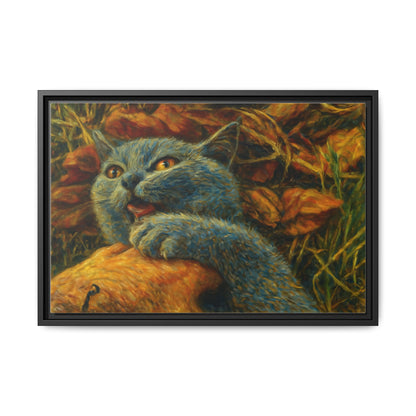 Whimsical Cat Wall Art, Blue Cat Framed Print, Colorful Canvas Decor, Pet Lover Gift, Funny Home Accent