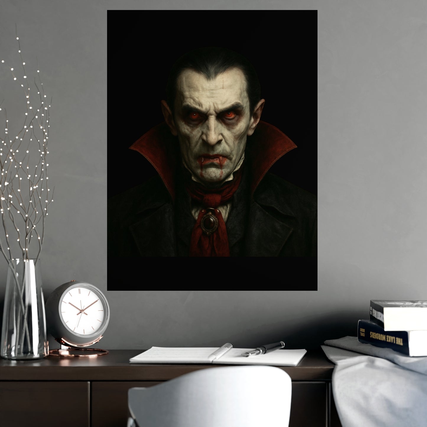 Gothic Vampire Art Poster, Spooky Wall Decor, Horror Room Accent, Perfect for Halloween, Gothic Decor, Home Office Artwork
