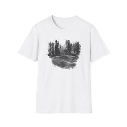 Unisex Softstyle T-Shirt with Abstract Landscape Art, Casual Wear, Gift for Art Lovers, Everyday Fashion, Nature Inspired Tee - product image