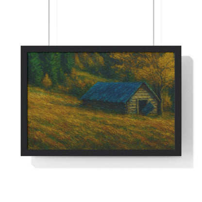 Rustic Cabin Framed Poster, Nature Wall Art, Cozy Home Decor, Gift for Farmhouse Lovers, Autumn Landscape Print - product image