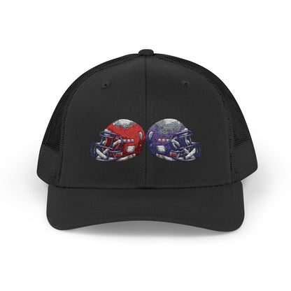 Sporty Snapback Trucker Cap with Football Helmets, Baseball Cap, Outdoor Activity Hat, Gift for Sports Fans, Team Spirit Wear