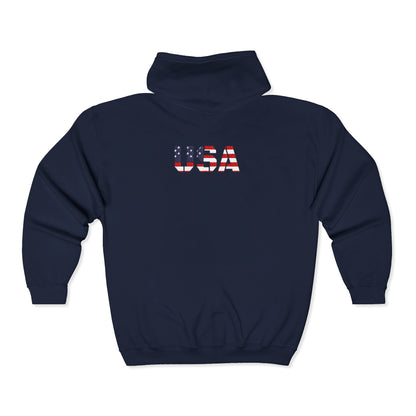 USA Flag Full Zip Hoodie - Unisex Sweatshirt for Independence Day, Patriotic Apparel, Casual Wear, Gifts for Veterans