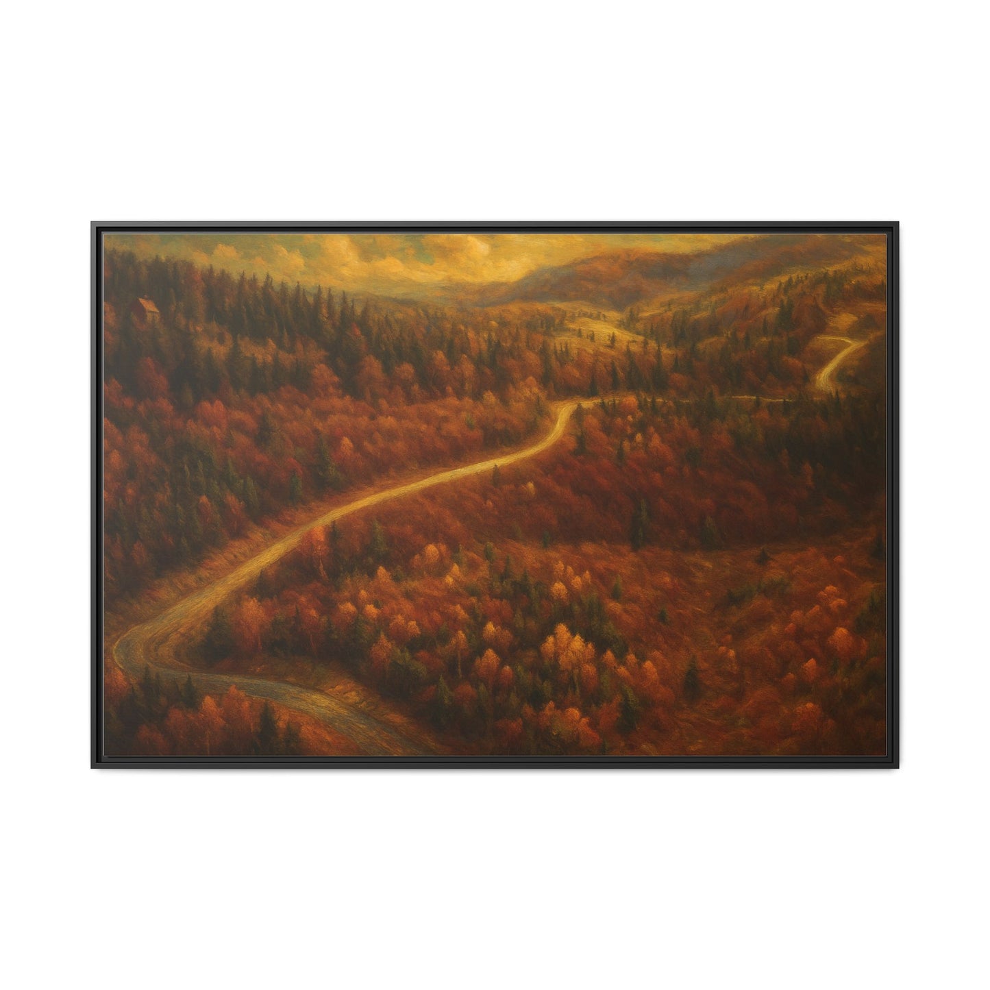 Autumn Landscape Framed Canvas Art, Cozy Home Decor, Warm Fall Vibes, Gift for Nature Lovers, Perfect for Thanksgiving