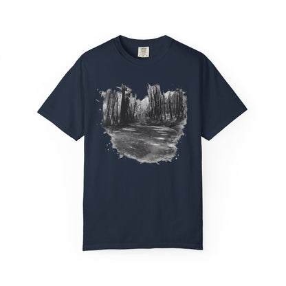 Artistic Forest Scene T-shirt | Nature Lover Gift, Outdoor Adventure Tee, Eco-Friendly Fashion, Vintage Inspired Clothing, Unisex Gift