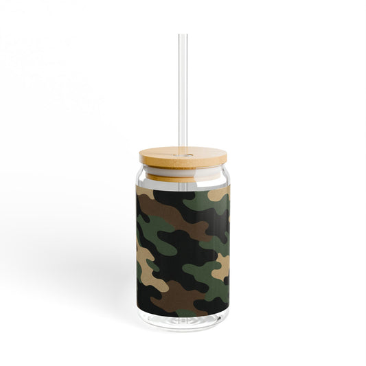 Camouflage Sipper Glass | 16oz Eco-Friendly Drinkware, Perfect for Outdoor Adventures, Camping, Parties, and Unique Gifts - product image