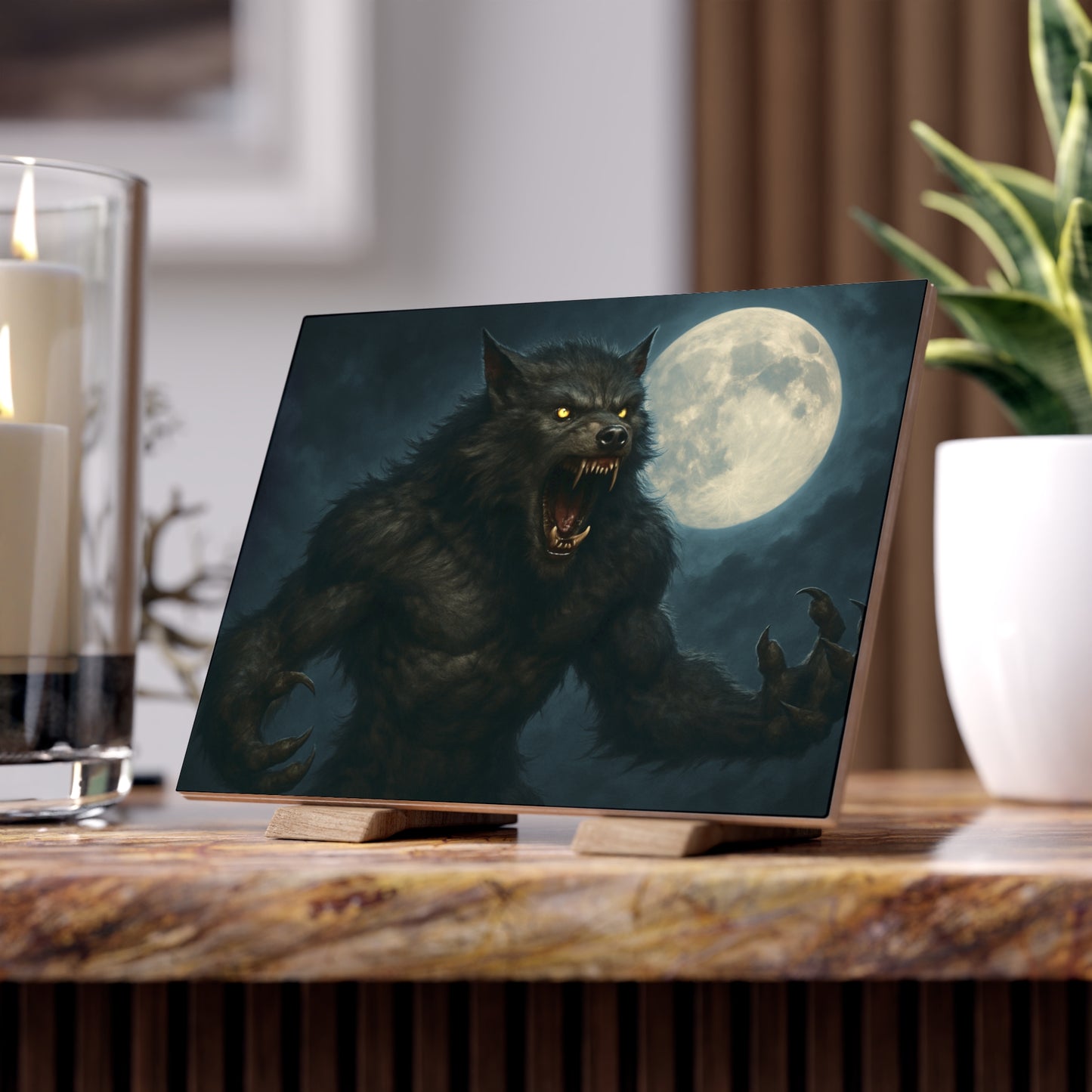 Werewolf Ceramics Decor, Unique Wolf Moon Tile, Gothic Home Accents, Halloween Gift, Dark Art Decoration, Spooky Wall Art