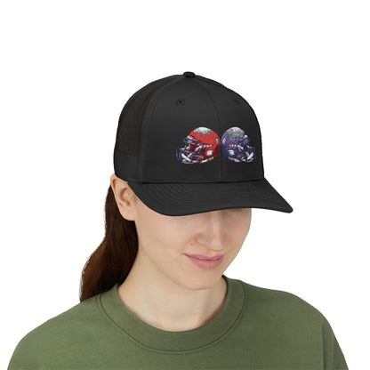 Sporty Snapback Trucker Cap with Football Helmets, Baseball Cap, Outdoor Activity Hat, Gift for Sports Fans, Team Spirit Wear