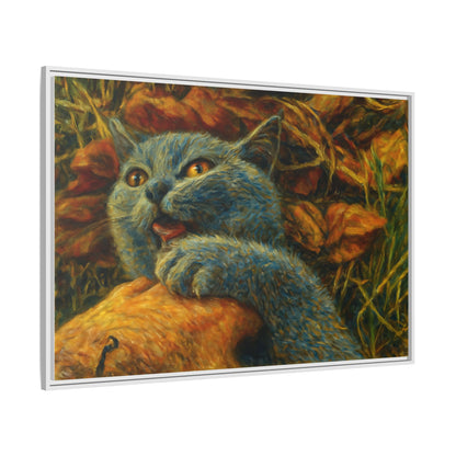 Whimsical Cat Wall Art, Blue Cat Framed Print, Colorful Canvas Decor, Pet Lover Gift, Funny Home Accent