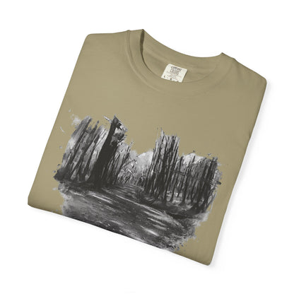 Artistic Forest Scene T-shirt | Nature Lover Gift, Outdoor Adventure Tee, Eco-Friendly Fashion, Vintage Inspired Clothing, Unisex Gift