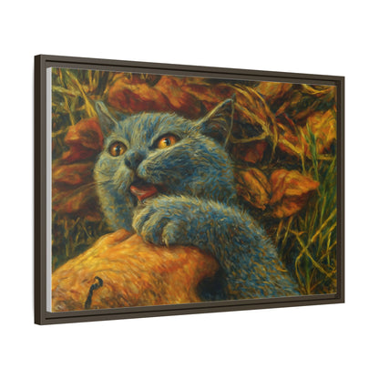 Whimsical Cat Wall Art, Blue Cat Framed Print, Colorful Canvas Decor, Pet Lover Gift, Funny Home Accent