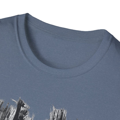 Unisex Softstyle T-Shirt with Abstract Landscape Art, Casual Wear, Gift for Art Lovers, Everyday Fashion, Nature Inspired Tee