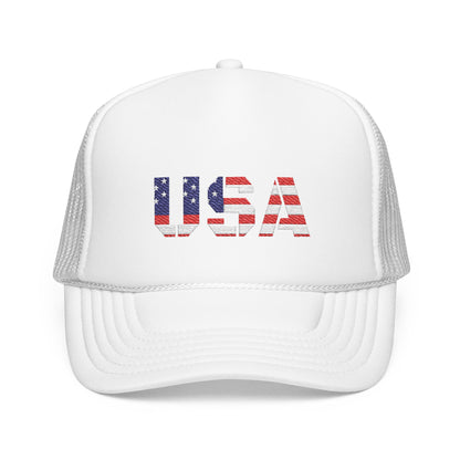 USA Flag Embroidered Foam Trucker Hat, Patriotic Cap, Red Mesh Hat, Summer Outdoor Gear, Festival Accessory, July 4th Gift
