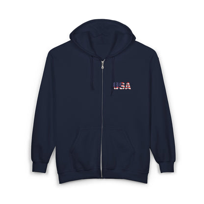 USA Flag Full Zip Hoodie - Unisex Sweatshirt for Independence Day, Patriotic Apparel, Casual Wear, Gifts for Veterans