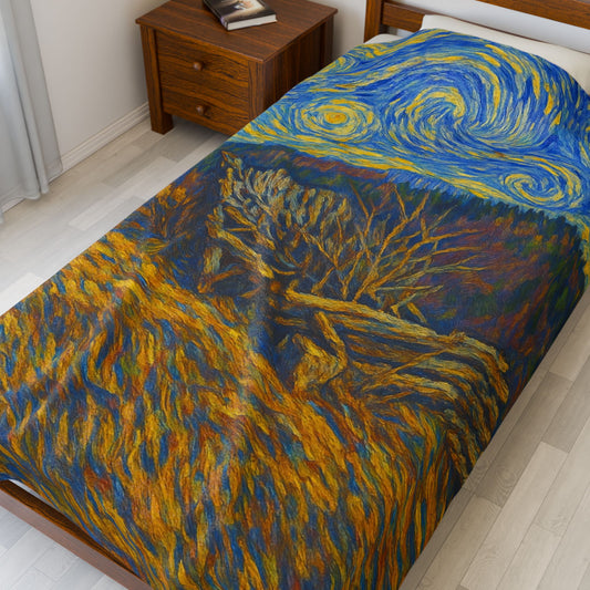 Starry Night Velveteen Plush Blanket, Cozy Throw Blanket for Home Decor, Gift for Art Lovers, Perfect for Christmas or Home Warmth - product image