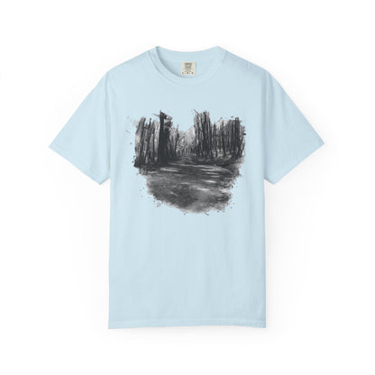 Artistic Forest Scene T-shirt | Nature Lover Gift, Outdoor Adventure Tee, Eco-Friendly Fashion, Vintage Inspired Clothing, Unisex Gift