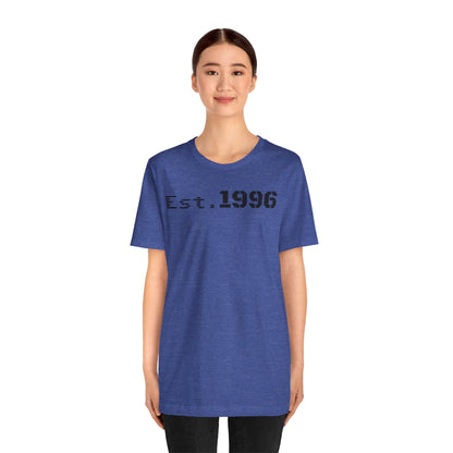 Unisex Jersey Tee - 'Est. 1996' Graphic Shirt, Birthday Gift, Casual Wear, Vintage Style, Retro Fashion, Gift for Him/Her