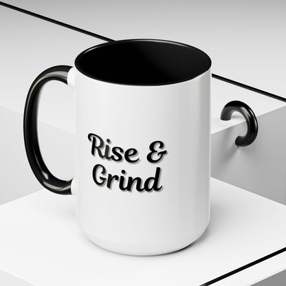 Rise & Grind Coffee Mug – Motivational Black Accent Mug for Daily Inspiration
