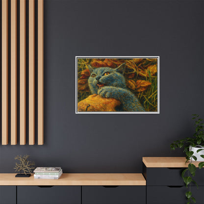 Whimsical Cat Wall Art, Blue Cat Framed Print, Colorful Canvas Decor, Pet Lover Gift, Funny Home Accent