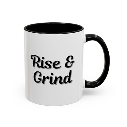 Rise & Grind Coffee Mug – Motivational Black Accent Mug for Daily Inspiration