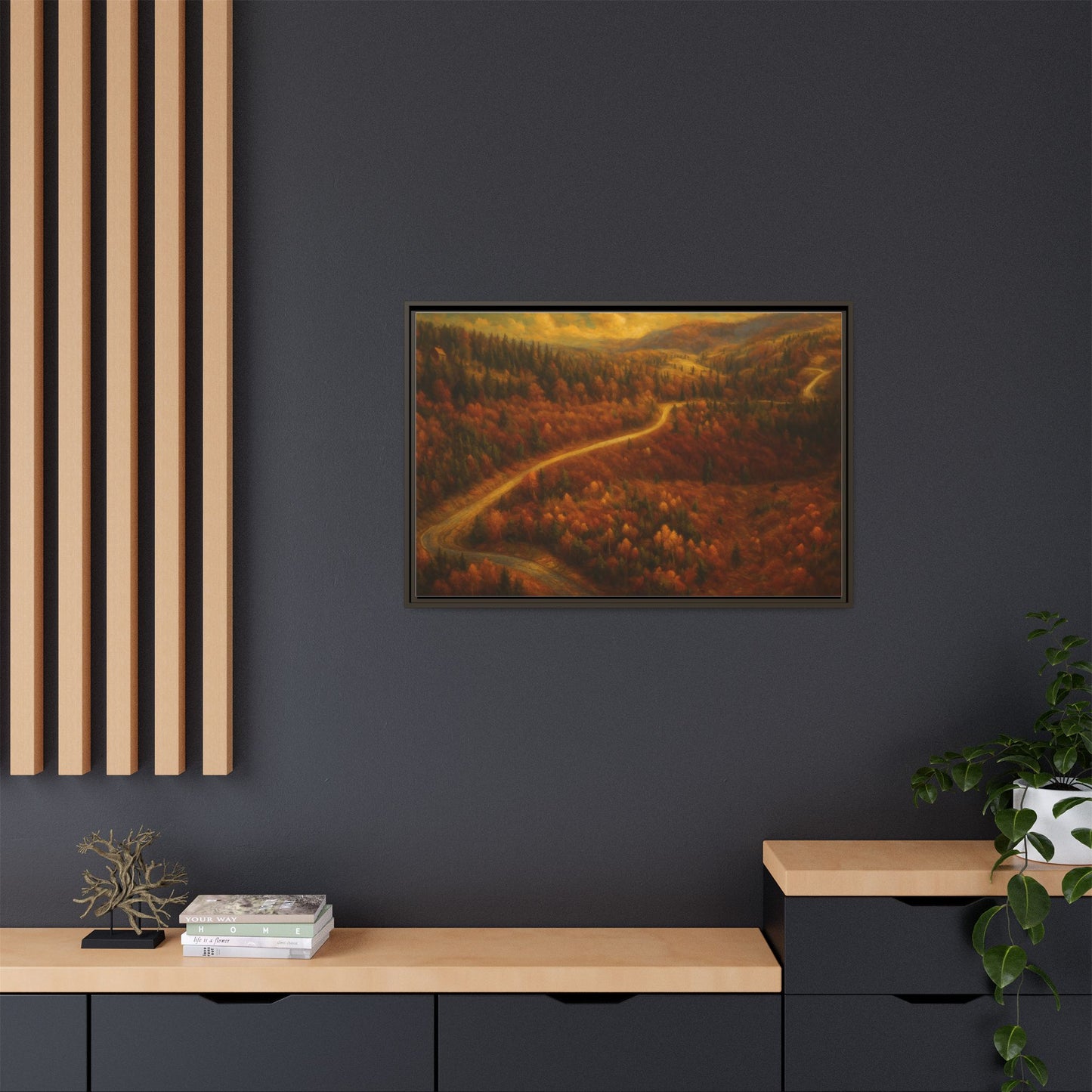 Autumn Landscape Framed Canvas Art, Cozy Home Decor, Warm Fall Vibes, Gift for Nature Lovers, Perfect for Thanksgiving