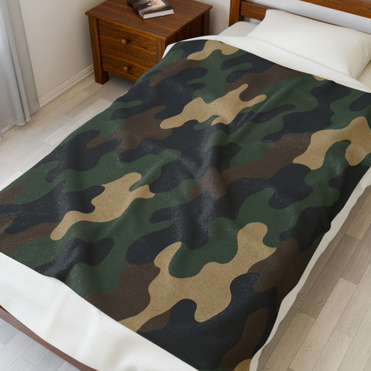 Cozy Camouflage Velveteen Plush Blanket | Ideal for Campouts, Living Room Decor, Gift for Him, Outdoor Adventures, Soft Throw - product image