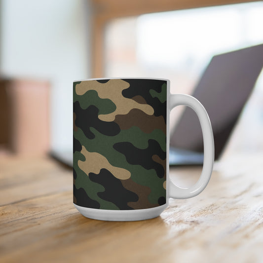 Camouflage Coffee Mug 15oz - Cute Military Style Drinkware for Outdoors Enthusiasts, Veterans, Camping Trips - Perfect Gift, Army Camo Cup, - product image